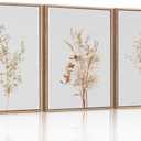 Ausril Wildflower Floral Framed Canvas Wall Art Set, Beige Botanical Wall Decor, Minimalist Nature Flower Wall Painting, Modern Boho Farmhouse Art Print for Living Room, Bedroom, Office- 16"x24"x3 (16*24inch)