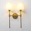 PERMO Classic Rustic Double Sconce Large 2-Lights Wall Sconce with Flared White Textile Lamp Shade and Antique Brass Finished Long Arm, Wall Sconce Light Fixture for Living Room Bathroom Bedroom