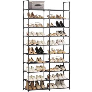10 Tiers Shoe Rack, 30-40 Pairs Large Shoe Organizer, Sturdy Shoe Storage, Space Saving Tall Metal Shoe Shelf, Stackable Shoe Rack for Closet, Entryway, Bedroom, Black