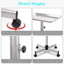 Salon Tray on Wheels Height Adjustable Metal Rolling Tray for Tattoo, Hair Salon & Spa, Silver