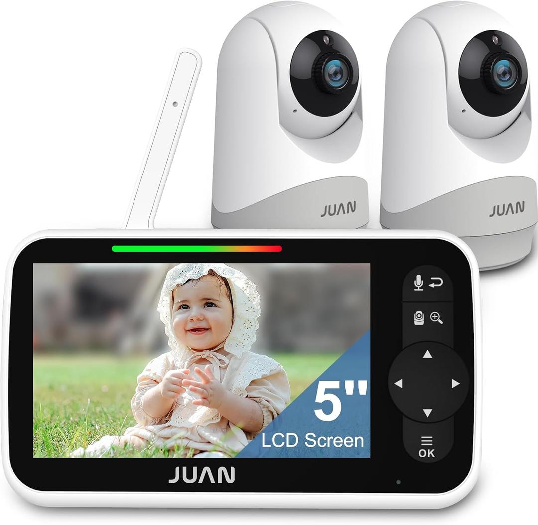 JUAN 5" Video Baby Monitor with 2 Cameras and Audio, 30-Hour Large Battery, Remote Control Cameras with Night Vision and Temprature Monitoring, Indoor and Outdoor, JUAN2216-2
