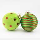 12PCS Christmas Ornaments Balls, 3.15" Red Green Velvet Shatterproof Christmas Tree Decorations with Sparkling Stripes and Dots, Holiday Party Decorative Hanging Baubles