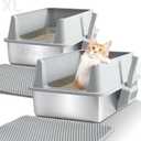 2 Pack Stainless Steel Litter Box,XL Metal Cat Litter Box with Lid High Sides,Extra Large Litter Box for Big Cats,Odor-Resistant, Scratch-Proof, Easy to Clean,Scoop &Mat Included