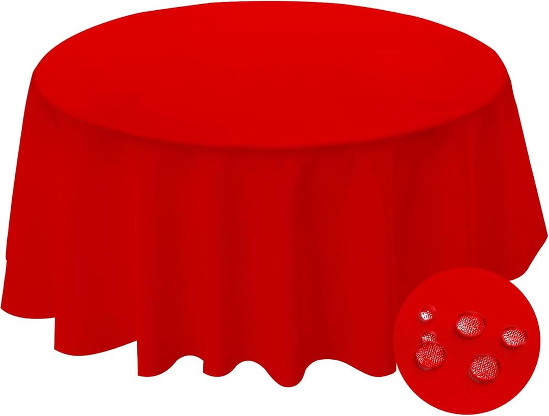 BYDOLL Table Cloth Round 48 Inch Tablecloth Fits Max38 Inch Diameter Top,Red Washable Outdoor Winkle and Stain Resistant Spillproof Polyester Tablecloths for Round Tables Party Cover