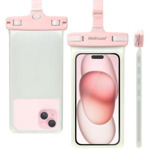 wellhouse Waterproof Phone Pouch, Waterproof Phone Case for iPhone 16 15 14 13 12 Pro Max XS Samsung, IPX8 3D Cellphone Dry Bag Beach Essentials (1 Pack - Luminous Pink7.0, 7 inch)