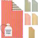 Cabana Striped Gauze Turkish Beach Towel - Large 36 x 69 | Quick Dry Beach Towel Blends Retro Style with Everyday Beach Comfort | Sand Free Design for a Clean, Carefree Day in the Sun (Pink)