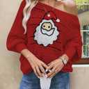 Cakulo Womens Off Shoulder Ugly Christmas Sweater Top Fall Outfits Fashion 2026 Oversized Knit Long Sleeve Crochet Sweaters