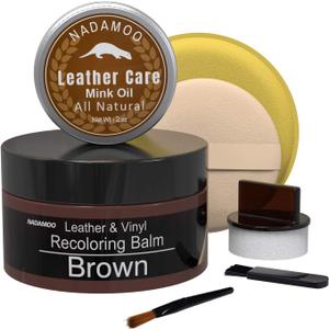 NADAMOO Brown Leather Recoloring Balm with Mink Oil Leather Conditioner, Leather Repair Kits for Couches, Restoration Cream Scratch Repair Leather Dye For Vinyl Furniture Car Seat, Sofa, Shoes