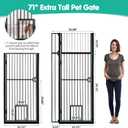 71 Inch Extra Tall Pet Gate with Cat Door, 30-37.5 Inch Adjustable Wide, Pressure Mounted Auto-Close Safety Pet Gate Walk Through Safety Cat Gate