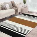 Geometric Large Area Rug 4x6ft Woven Runner Rug,Boho Black Brown White Stripe Contemporary Bohemia Washable Living Room Bedroom Kitchen Bathroom Classroom Carpet with Tassels Indoor Throw Door Mat