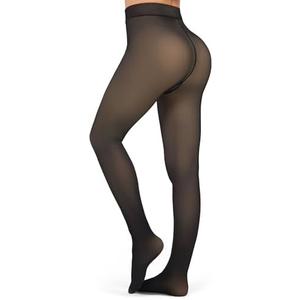 KBVOT Fleece Lined Tights Women Sheer Warm Pantyhose Leggings Fake Translucent Thermal Winter Thick Tights for Dresses, M