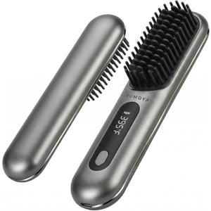NUMOYA Go Brush Pro Portable Cordless Hair Straightener Brushs for Travel, with 30s Fast Heat, 3 Temperature Settings (Gray)