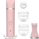 Bikini Trimmer for Women,Electric Razors Shaver for Bikini Legs Pubic Hair,Rechargeable Ladies Bikini Hair Trimmer Removal with Snap-in Ceramic Blades IP7X Washable Head,Wet and Dry Use,Pink
