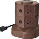 SUPERDANNY Power Strip Surge Protector Tower with 15W Wireless Charger, 13A Charging Station with 1050J Surge Protection, 8 AC Outlets+4 USB Ports (2 USB C) and 6.5ft Extension Cord for Home, Brown