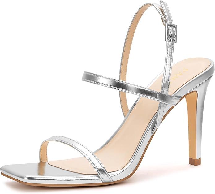 PARTY Women's Strappy High Heeled Sandals Open Toe Ankle Strap heels Comfy Weddings Shoes, 10