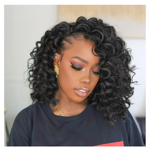 10 Inch GoGo Curl Crochet Hair 8 Packs Deep Wave Curly Crochet Hair for Women Beach Curl Water Wave Crochet Braids for Women Natural Black 1B