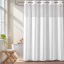 River Dream White No Hook Fabric Shower Curtain or Liner with Sheer Window, No Liner Included or Needed, Water Repellent, Machine Washable, 71" Wx74"L
