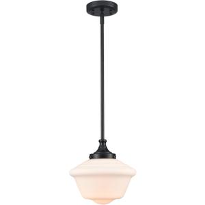 SAMTEEN 10-Inch Black Schoolhouse Pendant Light with White Glass Shade Schoolhouse Light Fixture Adjustable Height Modern Schoolhouse Pendant Lighting for Kitchen Island Dining Room Living Room
