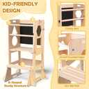 Woodure 4-in-1 Toddler Kitchen Step Stool, Foldable Learning Standing Tower with Blackboard, Wooden Kitchen Stool Helper for Kids, 1-3 Year Old Boy Girl Gifts