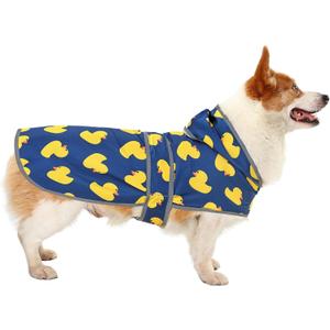 Dog Raincoat for Large Dogs Waterproof Jacket Hooded Rain Coats with Reflective Strips Leash Hole & Poncho Adjustable Fit (Duck,L)