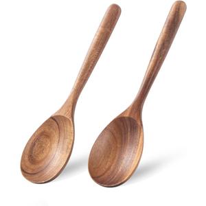 Wooden Cooking Spoons, 2 PCS Large Wooden Spoons for Cooking Natural Wood Spoons Heat Resistant Non Stick for Mixing, Baking, Serving and Stirring
