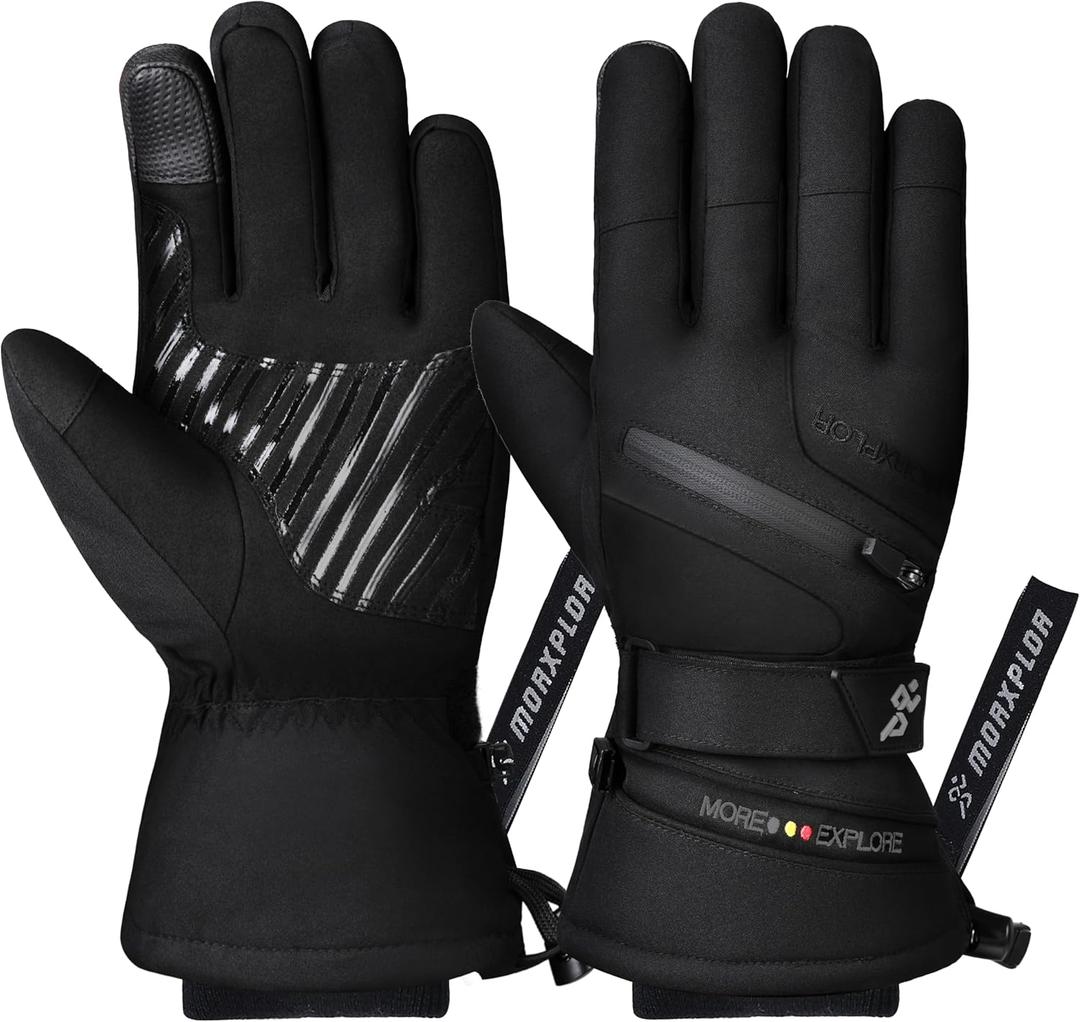 MORXPLOR Winter Ski Snow Gloves Men Women,Windproof Touchscreen Snowboard 3M Thinsulate Insulated Warm Winter Snowmobile Gloves (Small, Black)