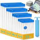 12 Pack Travel Vacuum Storage Bags 4 Size(24/28/32/40 Inch), Portable Vacuum Seal Bags for Clothing Travel with Pump, Space Saver Bag for Luggage Suitcases Clothes Bedding Seasonal Storage (clear, blue)