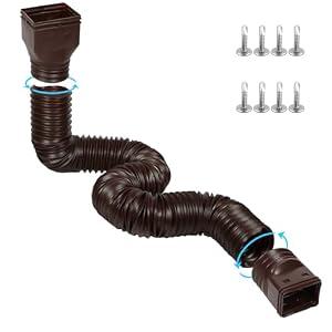 plusgutter 11.5ft Long Gutter Downspout Extensions Flexible, 4" Diameter Drain Downspout Extender, Down Spout Drain Extender for Rainwater Drainage, Extendable from 2.6ft to 11.5ft(Brown)