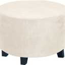 Velvet Plush Ottoman Cover, Super Stretch Round Ottoman Slipcover Washable Storage Stool Furniture Protector for Living Room (Beige,X-Large)