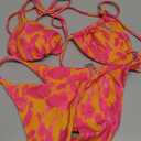 GORGLITTER Women's Triangle G String Bikini Set Color Block High Cut Swimsuit Tie Dye Summer Bathing Suit (Medium, Pink Multi)