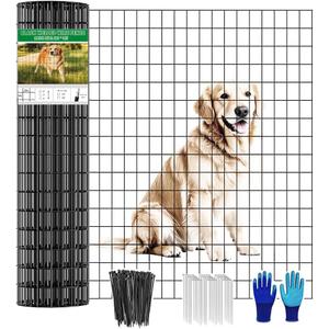 Welded Wire Fence 48inch x 50ft, Black PVC Coated Garden Fencing, 2 inch x 3inch 16Gauge Chicken Wire Fence Roll, Anti-Rust Metal Fencing for Yard Plant Protection Poultry Netting