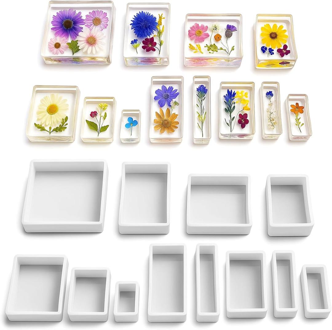 12 Pcs Epoxy Resin Molds Silicone Kit, 12 Sizes Square Rectangle Silicone Molds for Resin, Soaps, Dried Flowers, Bookends, Specimens, DIY Handicrafts (White)