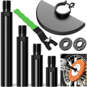 BURMONG Angle Grinder Attachment Kit with 4 Extension Shaft (1.96", 2.75", 3.9", 5.5"), 2 Pcs Flange Nut, 1 Spanner Wrench, 1 Disc Guard - 5/8"-11 Arbor for Extend 4-1/2" Angle Grinder