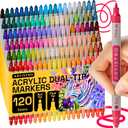 ARTISTRO 120 Acrylic Paint Markers for Rock, Fabric, Wood, Glass, Eggs - Dual-Tip Paint Pens for Coloring Books for Adults, Teens, Kids - Art & Craft Supplies - Gift Idea - Easter Basket Stuffers