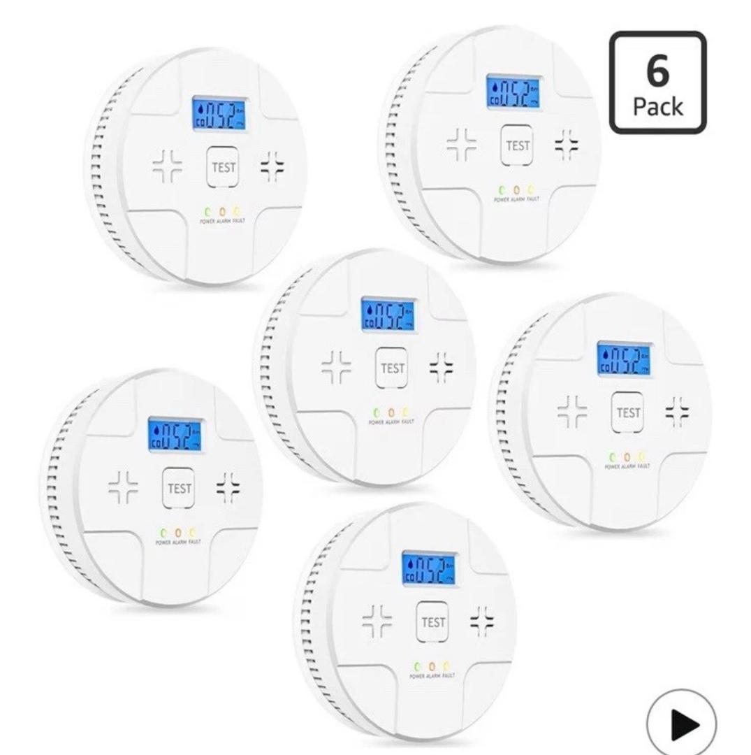 6 Pack 2in1 SmokeDetector Carbon Monoxide,85 dB Alarm,LED Indication,LCD Digital
