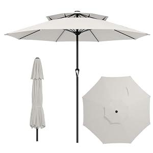 AreShark 11ft 2 Tiers Patio Umbrella - Outdoor Umbrella Waterproof UV Protection, Market Table Umbrella w/ 8 Sturdy Ribs&Crank for Pool, Porch, Garden(Ivory)