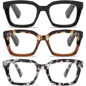 3 Pack Oversize Square Design Reading Glasses for Women, Blue Light Blocking Computer Reader+3.00 (Black & Brown Tortoise & Gray Tortoise)