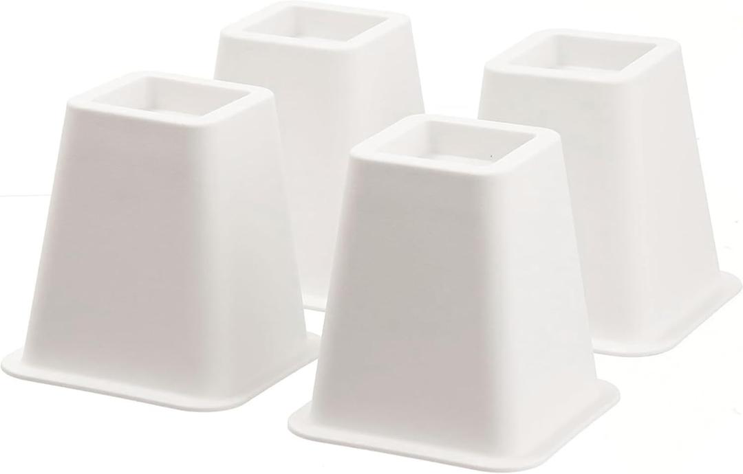 HOME IT 5 to 6-inch Super Quality Black Bed Risers - Helps You Storage Under The Bed - 4-Pack (White) (Square)