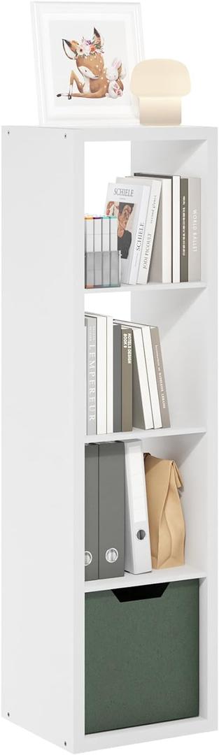 Furinno Cubicle Book Shelf, Vertical 4-Cube Bookshelf, Extra Thick Frame Horizontally & Vertically Reversible Bookcase with Open Back, 14.6" x 16" x 58", for Living Room, Bedroom, Home Office, White
