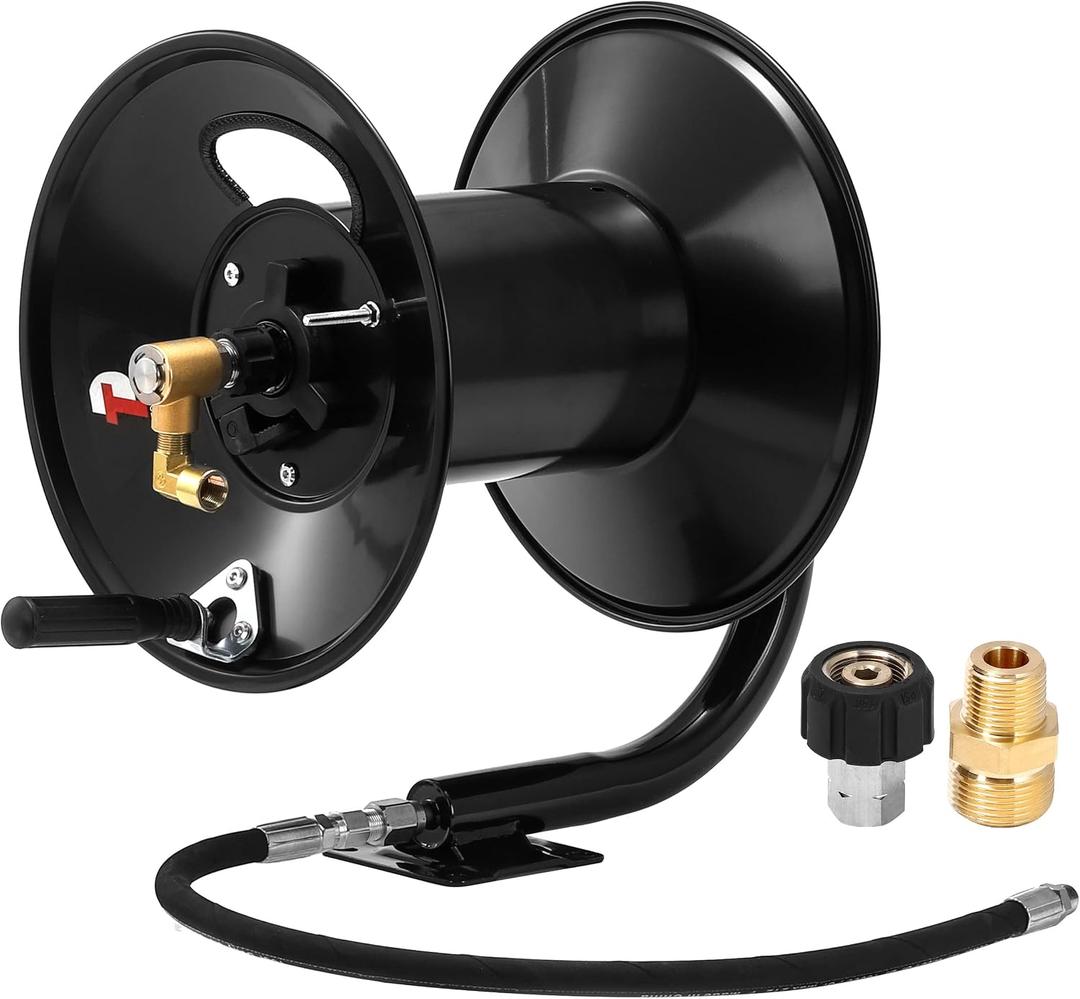 Tool Daily Pressure Washer Hose Reel, 150 FT Heavy Duty Steel Hose Reel for Power Washer, 3/8" Hose Reel Hand Crank, 4000 PSI