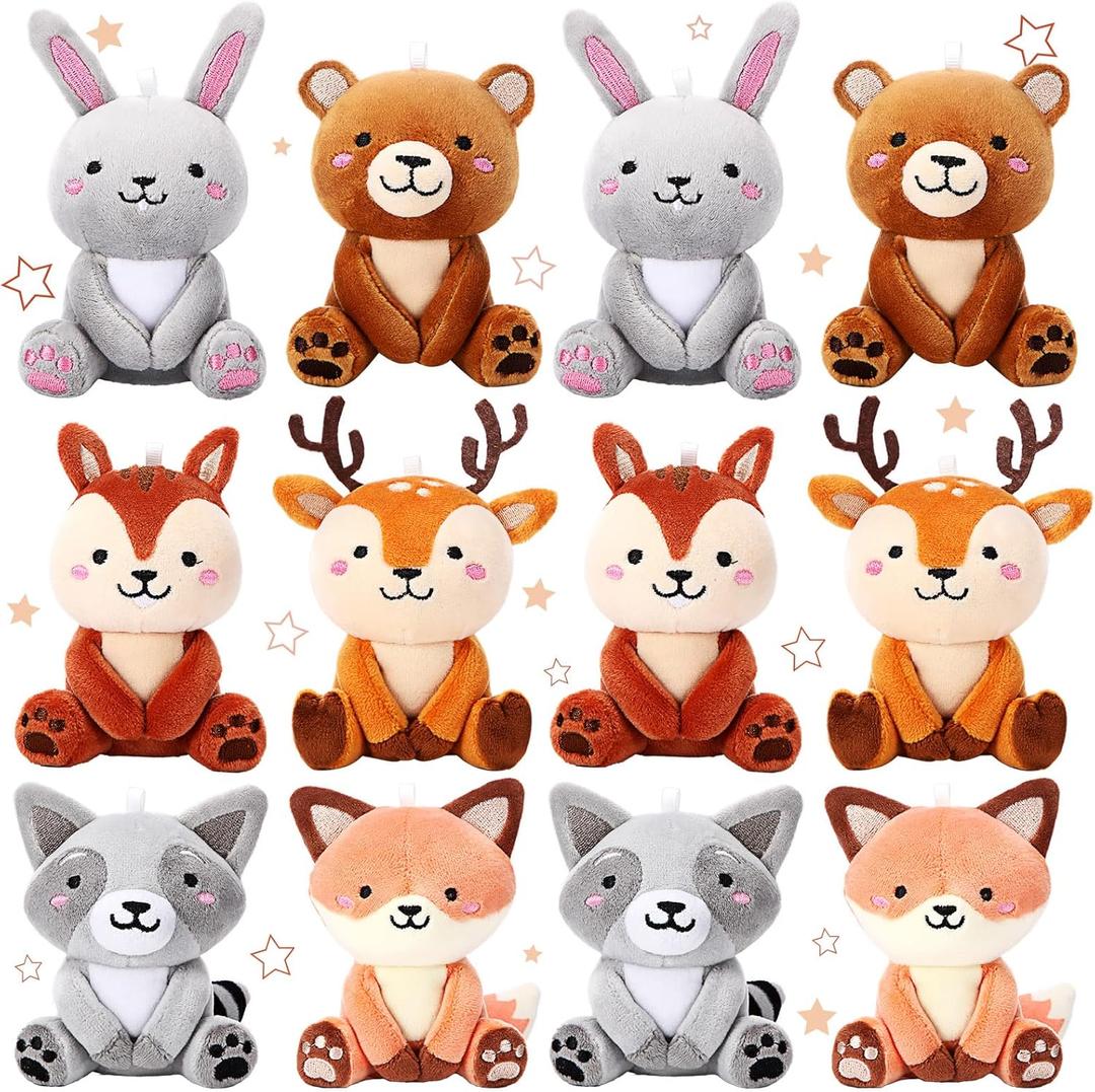 7 Pcs Mini Stuffed Woodland Animals Plush Bulk 4 Inch Woodland Animals Cute Plush Bear Rabbit Squirrel Raccoon Fox Deer for Kids Birthday Easter Baby Shower Decor Gifts Classroom Prizes