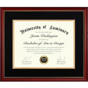 Luminary 15x18 Wood Diploma Frame with 11x14 Opening Black Mat for College Degree Certificate Document, Cherry Red Color Wooden Frame with Tempered Glass Panel for Wall Mount Display