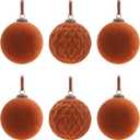 6Pcs Large Velvet Christmas Ball Ornaments 4" Brown Flocked Ornaments Set for Christmas Tree with 10Pcs Velvet Bows Shatterproof Xmas Hanging Decorations for Home Office Holiday Dcor