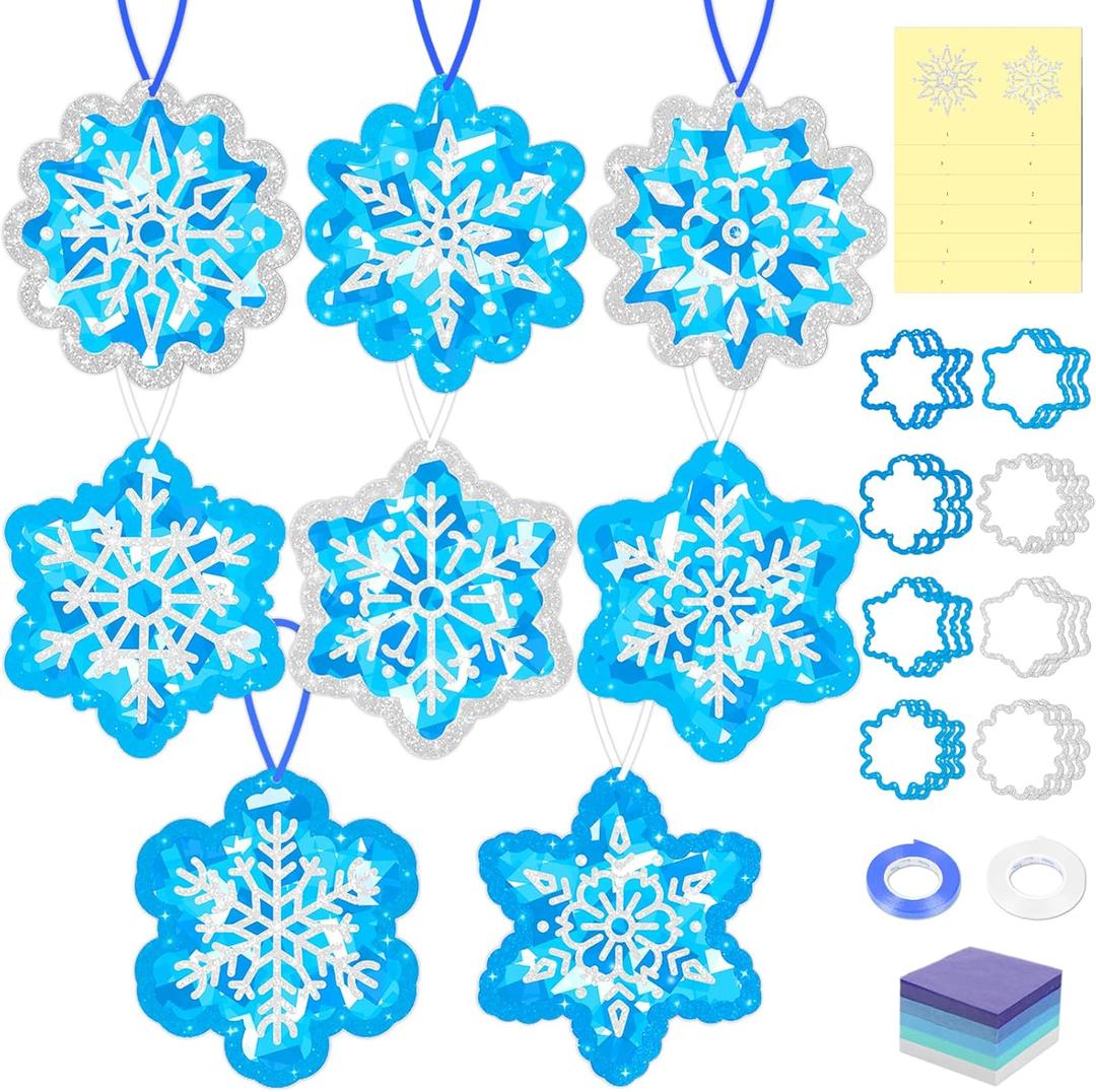 40pcs Christmas Crafts Bulk  Snowflake Paper Suncatcher DIY Kits for Winter Party, Holiday Ornaments, Classroom Decorations