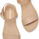 DREAM PAIRS Women's Ankle Strap Flat Sandals Open Toes One Band Buckle Summer Dressy Sandals (Beige, 10)