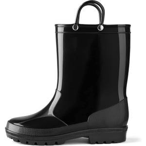 HISEA Kids Rain Boots for Toddler Boys Girls, Waterproof Rubber Boots with Easy-On Handles, Seamless PVC Rain-boots Lightweight Mud Shoes for Water Beach Outdoor Playing (8 Toddler, (Black)