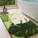 Color&Geometry Cute Leaf Bathroom Rug, Plush Absorbent Non Slip Washable Plant Decor Bath Mat, Ideal for Shower Sink, Bathtub Floor, Bedroom, Kids Room, 24"x36", Green