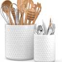 Ceramic Utensil Caddy, Large Spatula Holder, 6.8 inch Cooking Utensil Holder for Kitchen Counter, Farmhouse Kitchen Decor for Silverware Spoon Crocks 2PCK