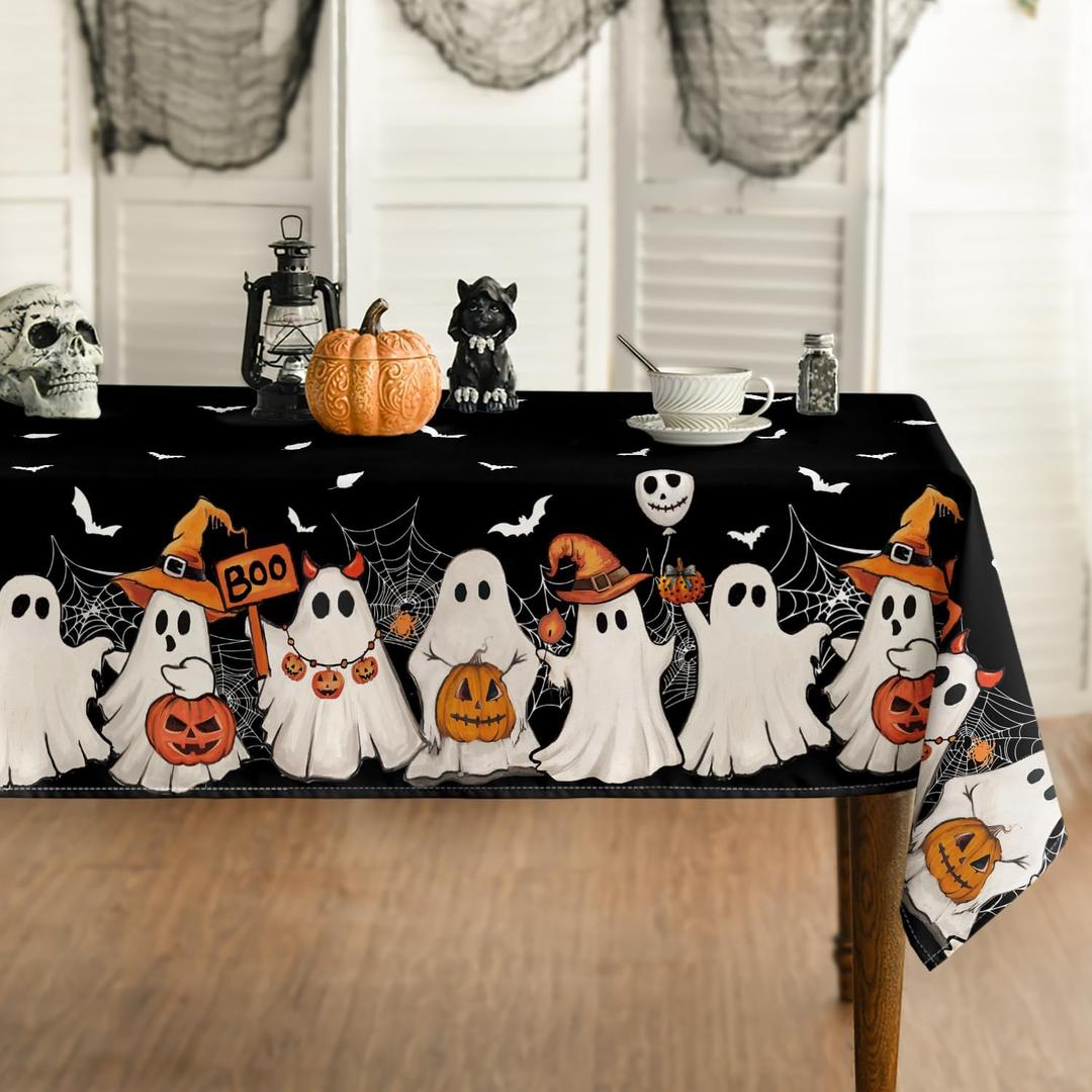 Horaldaily Halloween Tablecloth 6084 Inch Rectangular, Black Bat Ghost Pumpkin Spider Cobweb Washable Seasonal Table Cover for Party Picnic Dinner Decor