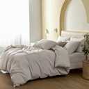 JIYUAN King Size Duvet Cover Set, 3-Piece - 100% Washed Cotton, Linen-Like Soft & Breathable with Zipper Closure, Includes 104x90 Inch Cover & 2 Pillowcases, Heathered Cream Grey